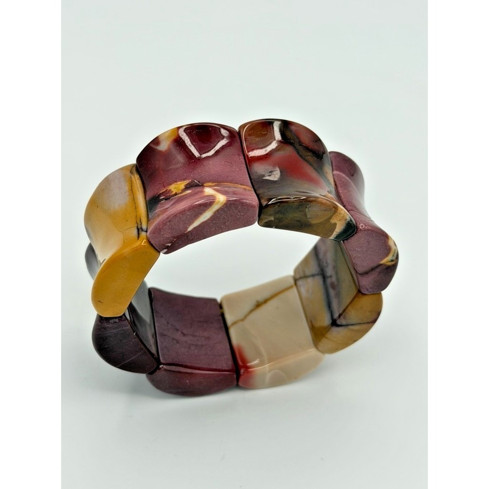 Chunky Earth Tone Stone Stretch Bracelet Burgundy Mustard Cream SX 925 Spacer - Picture 3 of 6